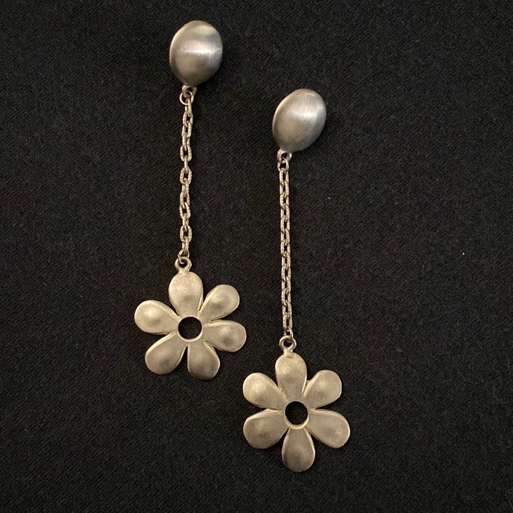 Vintage Silver Flower Chain Earrings